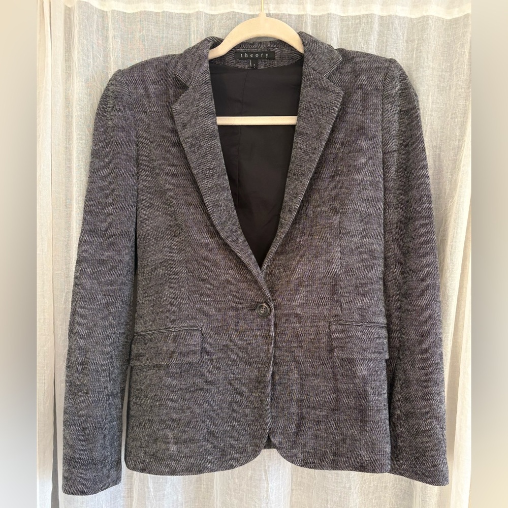 Theory Charcoal / Dark Heather Gray Wool Blend Blazer size 4